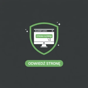 Logo WilderBet Casino widoczne jest nad tarczą z przyciskiem „Strona główna”, zachęcającym do odwiedzenia witryny.