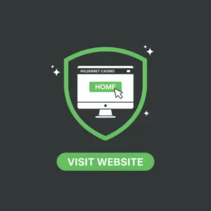 The WilderBet Casino logo is displayed above a shield with a "Home" button, inviting users to visit the website.